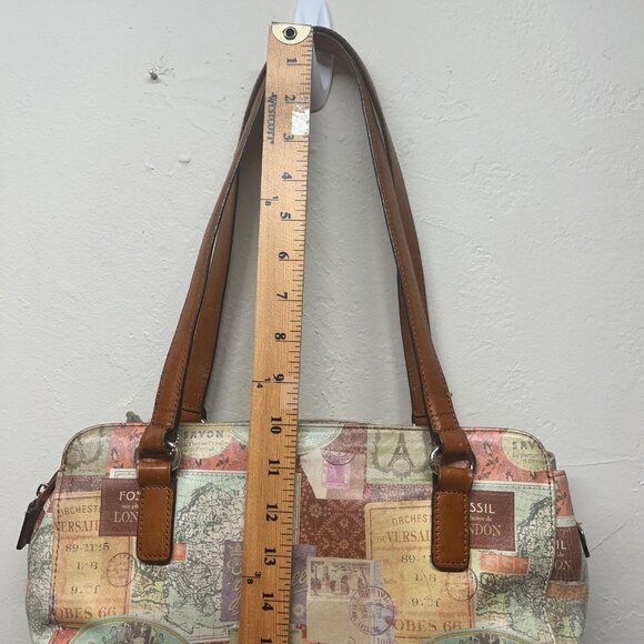 Vintage Fossil Leather Purse Bag Shoulder Travel Map Postcard Paris 1954 - Picture 12 of 16